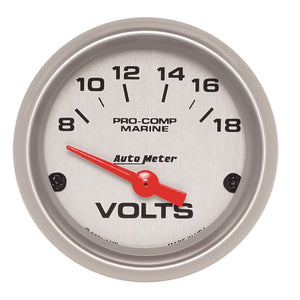 AutoMeter 200756-33 Autometer Voltmeter 2-1/16in 18V Electric Marine Silver Ultra-Lite Gauge