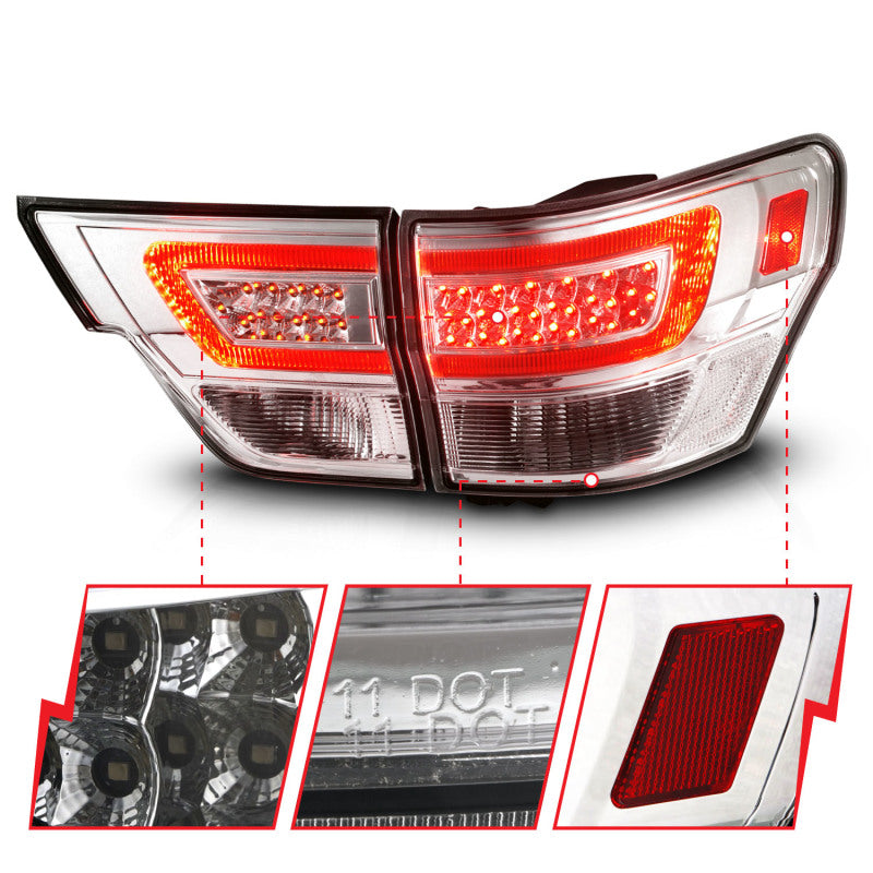 ANZO 311441 fits Jeep 11-13 Grand Cherokee LED Taillights w/ Lightbar Chrome Housing/Clear Lens 4pcs