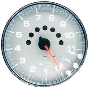 AutoMeter P239218 Autometer Spek-Pro Gauge Tachometer 5in 11K Rpm W/Shift Light & Peak Mem Silver/Chrome
