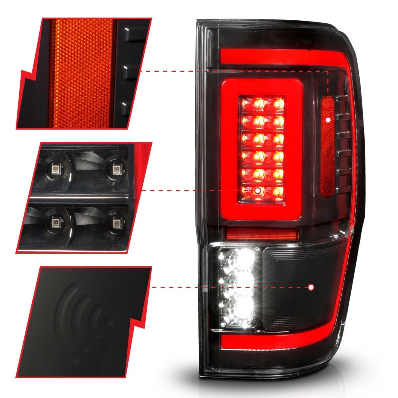 ANZO 311446 fits Ford 19-22 Ranger Full LED Taillights w/ Lightbar Sequential Signal Black Housing/Clear Lens