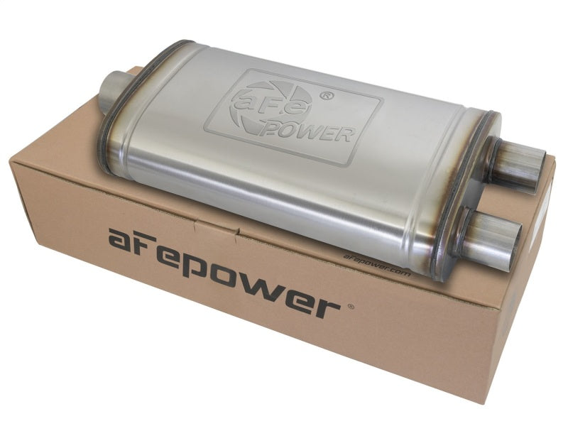 AFE 49M00014 rce XP SS Muffler 3in Center Inlet / 2.5in Dual Outlets 22in L x 1
