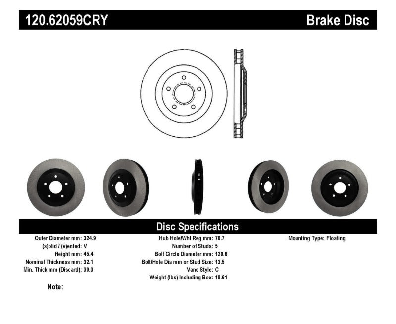 Stoptech 120.62059CRY 97-04 Chevy Corvette Left Front CRYO-STOP Rotor