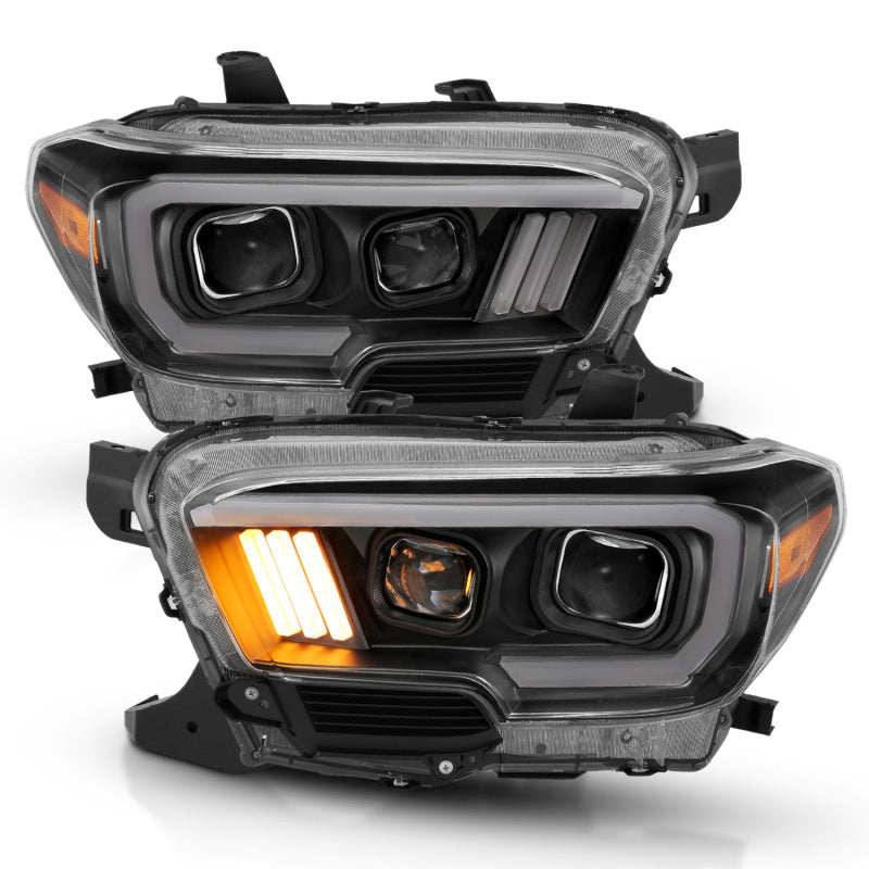 ANZO 111379 2017 fits Toyota 16-20 Tacoma Projector Headlights w/ Plank Style Design Black/Amber w/ DRL