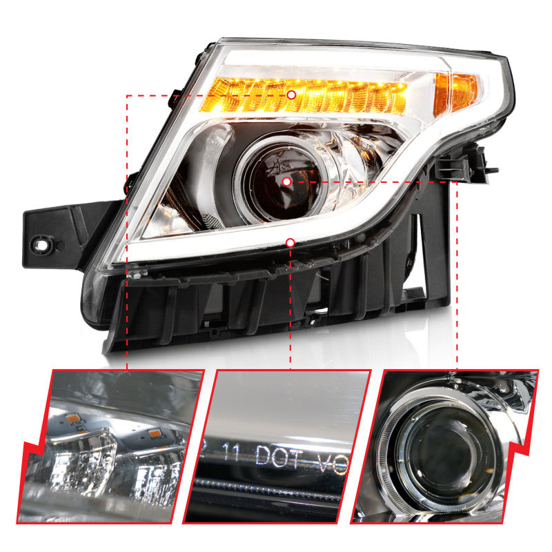 ANZO 111576 fits Ford 11-15 Explorer Projector Headlights w/ Light Bar Chrome Housing w/ Amber light