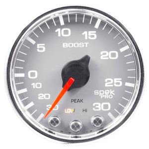 AutoMeter P30221 Autometer Spek-Pro Gauge Vac/Boost 2 1/16in 30Inhg-30psi Stepper Motor W/Peak & WarnSilver/Chrome