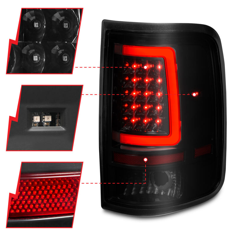 ANZO 311343 2006 fits Ford 04-20 F-150 LED Tail Lights w/ Light Bar Black Housing Smoke Lens