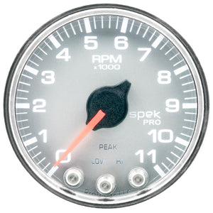 AutoMeter P33621 Autometer Spek-Pro Gauge Tach 2 1/16in 11K Rpm W/ Shift Light & Peak Mem Slvr/Chrm