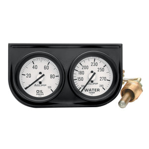 AutoMeter 2326 Autometer AutoGage Two-Gauge Console 2-1/16in Mech 0-100 PSI Oil Press/100-280 Deg Water Temp-Black