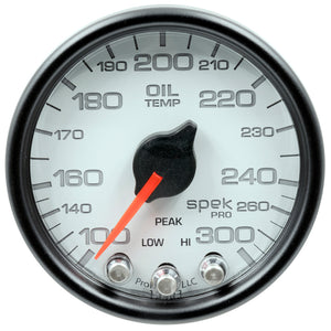 AutoMeter P32212 Autometer Spek-Pro Gauge Oil Temp 2 1/16in 300f Stepper Motor W/Peak & Warn Wht/Blk