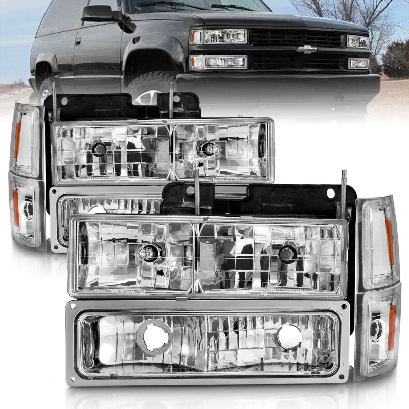 ANZO 111506 fits Chevrolet 88-98 C1500 Crystal Headlights Chrome w/ Signal and Side Marker Lights