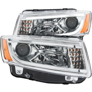ANZO 111328 2014-2015 fits Jeep Grand Cherokee Projector Headlights w/ Plank Style Design Chrome