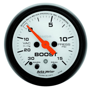 AutoMeter 5776 Autometer Phantom 52mm 30 in Hg-Vac/15PSI FS Electronic Vacuum/Boost w/ Peak Memory & Warning Gauge