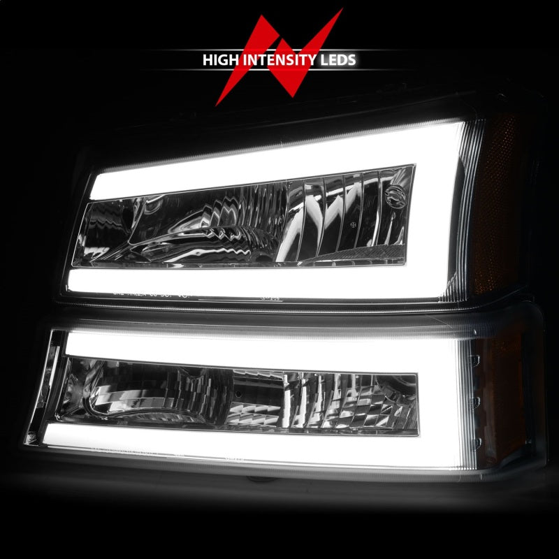 ANZO 111502 2006 fits Chevrolet 03-20 Silverado 1500 Crystal Headlights w/ Light Bar Chrome Housing