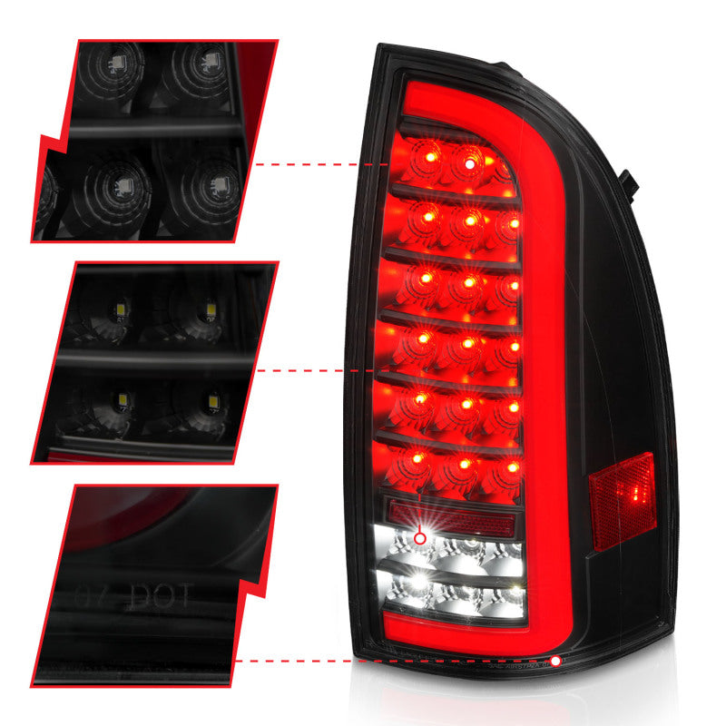 ANZO 311428 fits Toyota 05-15 Tacoma Full LED Tail Lights w/Light Bar Sequential Black Housing Smoke Lens