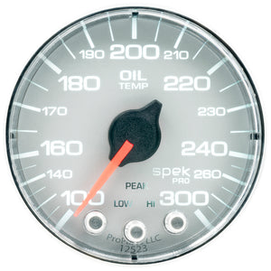 AutoMeter P322218 Autometer Spek-Pro Gauge Oil Temp 2 1/16in 300f Stepper Motor W/Peak & Warn Slvr/Chrm