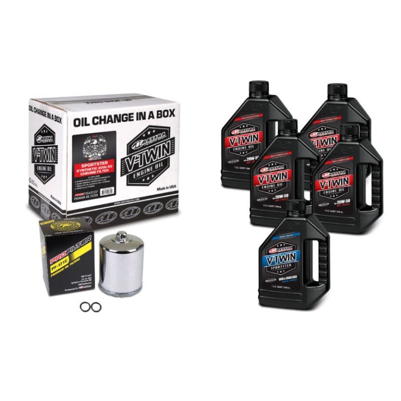 Maxima 90-119015PC V-Twin Oil Change Kit Synthetic w/ Chrome Filter Sportster