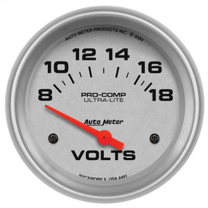 AutoMeter 4491 Autometer Ultra-Lite 66.7mm Short Sweep Electric 8-18 Volts Voltmeter