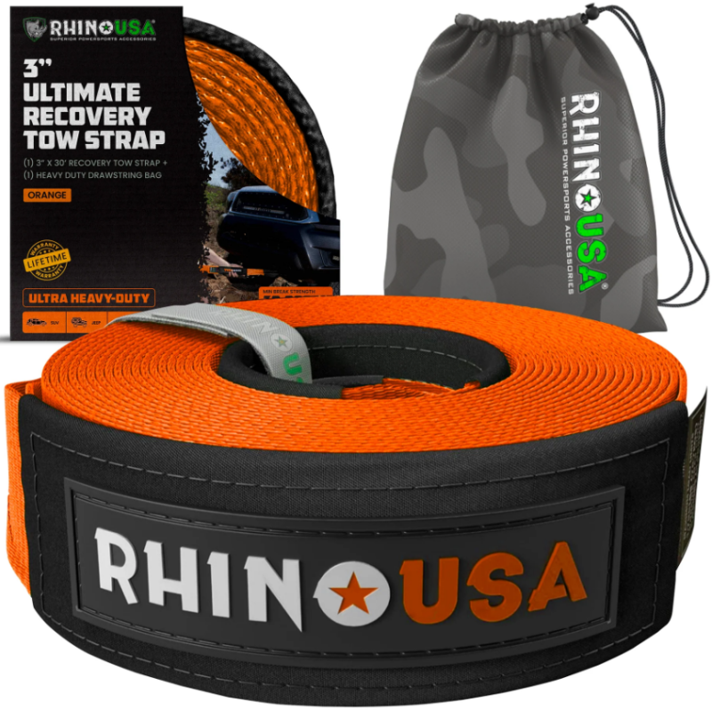 Rhino USA RG-TS3X30-ORG Recovery Tow Strap 3In x 30Ft (Orange)