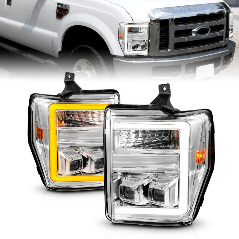 ANZO 111587 fits Ford 08-10 F-250 - F-550 Super Duty Projector Headlights w/ Light Bar Switchback Chrome Housing