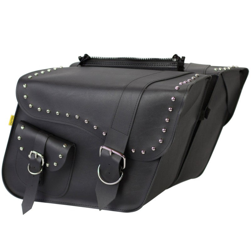 Willie 58750-01 & Max Universal Ranger Studded Large Slant Saddlebags (16 in L x 11 in H x 6.5 in W) - Black