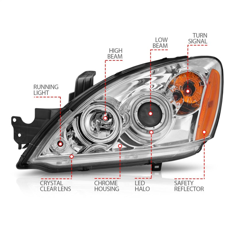 ANZO 121103 2007 fits Mitsubishi 04-20 Lancer Projector Headlights w/ Halo Chrome (CCFL)