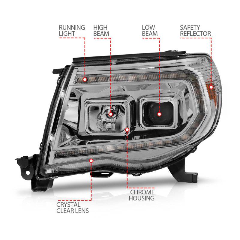 ANZO 111565 fits Toyota 05-11 Tacoma Projector Headlights w/Light Bar Switchback Chrome Housing