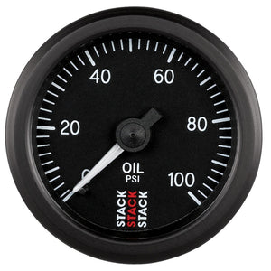 AutoMeter ST3102 Autometer Stack 52mm 0-100 PSI 1/8in NPTF (M) Mechanical Oil Pressure Gauge - Black