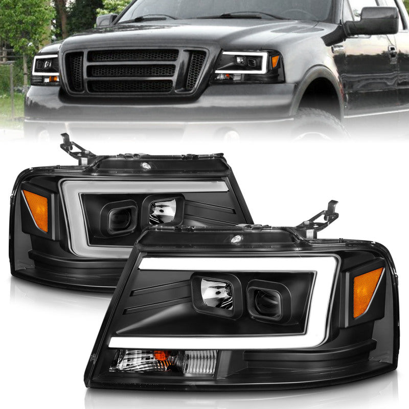 ANZO 111541 2008 fits Ford 04-20 F-150 Projector Headlights w/ Light Bar Black Housing