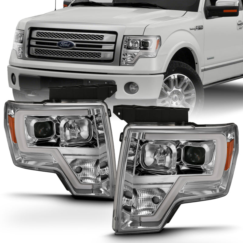 ANZO 111444 2014 fits Ford 09-20 F-150 Projector Headlight Plank Style Chrome Amber