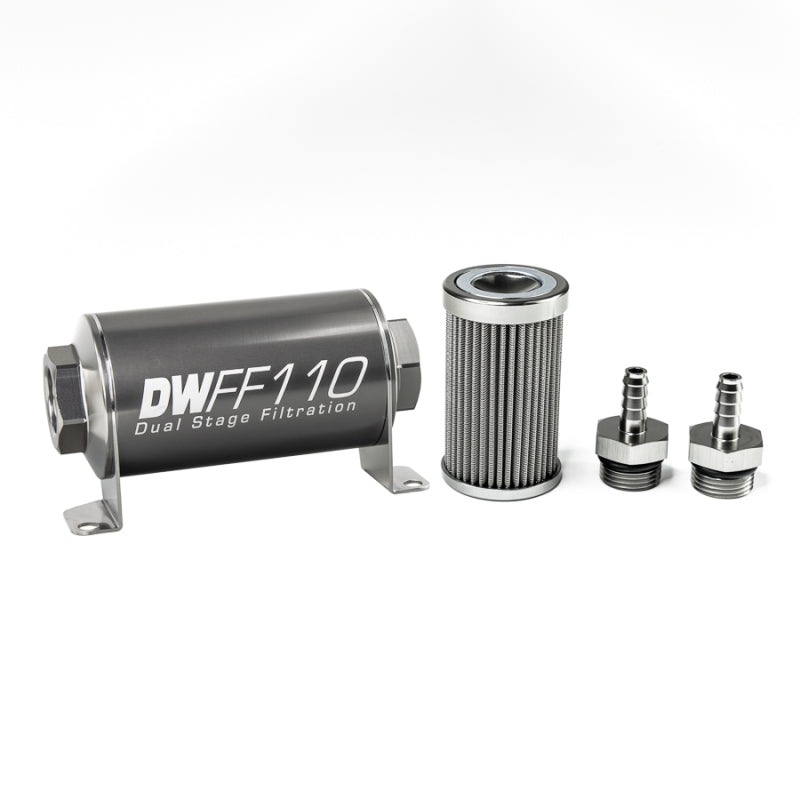 DeatschWerks 8-03-110-100K-516 Stainless Steel 5/16in 100 Micron Universal Inline Fuel Filter Housing Kit (110mm)