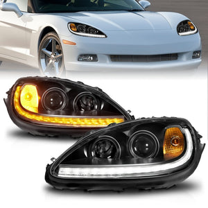 ANZO 121571 05-13 fits Chevrolet Corvette Projector Headlights w/switchback & Sequential LED - Blk Amber