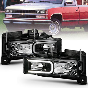 ANZO 111498 1999-2000 fits Cadillac Escalade Crystal Headlights Light Bar Black Housing (Pair)