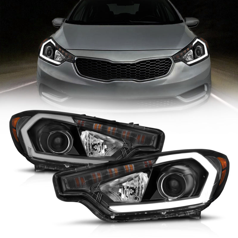 ANZO 121562 2016 fits Kia 14-20 Forte Projector Headlights w/ Light Bar Black Housing w/ DRL