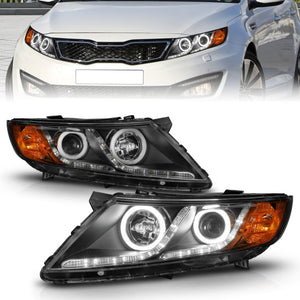 ANZO 121460 2011-2013 fits Kia Optima Projector Headlights w/ Halo Black (CCFL)