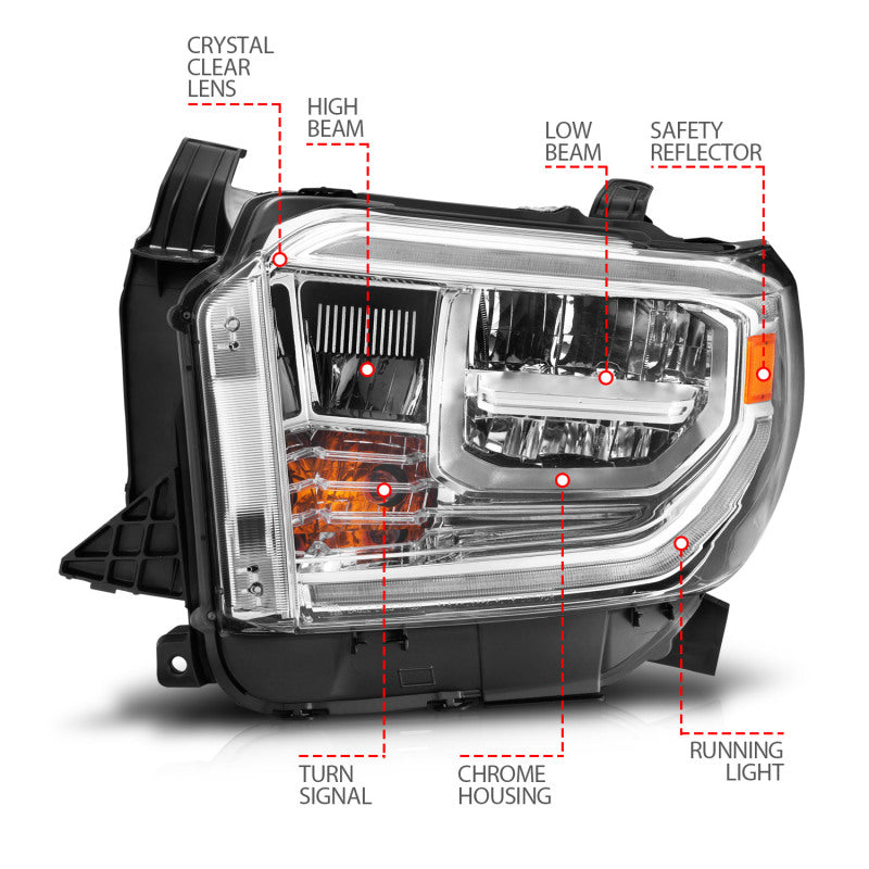 ANZO 111532 2017 fits Toyota 14-20 Tundra LED Crystal Headlights w/ Switchback Chrome Housing w/ DRL