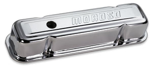 Moroso 68281 fits Pontiac 301-455 Valve Cover - w/Baffles - Stamped Steel Chrome