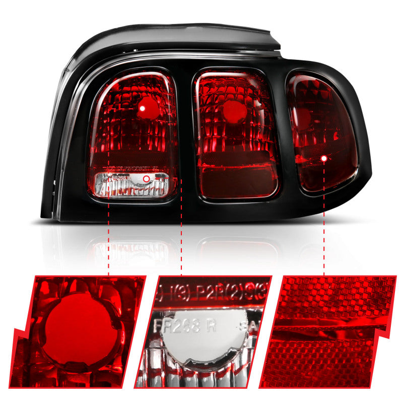 ANZO 321350 1998 fits Ford 94-19 Mustang Taillight Dark Red Lens (OE Style)