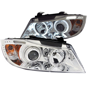 ANZO 121336 2006-2008 fits BMW 3 Series E90-E91 Projector Headlights w/ Halo w/ LED Bar Chrome (CCFL)