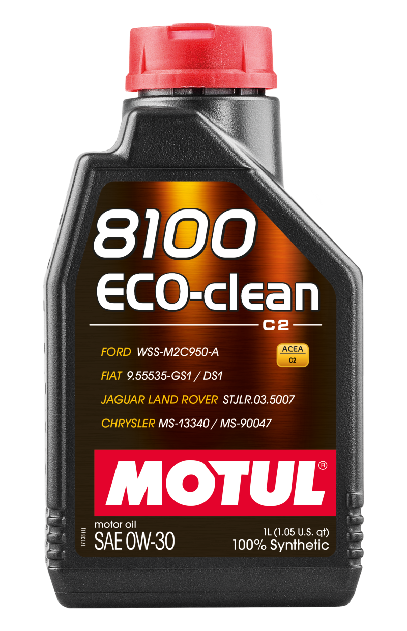 Motul 102888 1L Synthetic Engine Oil 8100 Eco-Clean 0W30 12X1L - C2/API SM/ST.JLR 03.5007 - 1L