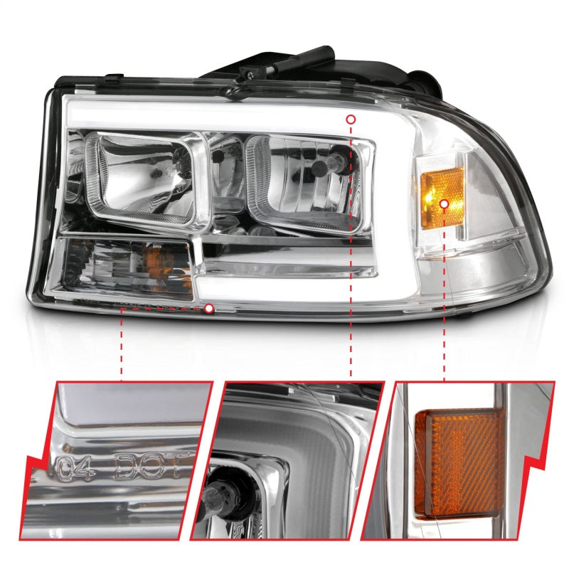 ANZO 111592 fits Dodge 97-04 Dakota/Durango Crystal headlight Set w/ Light Bar Chrome Housing