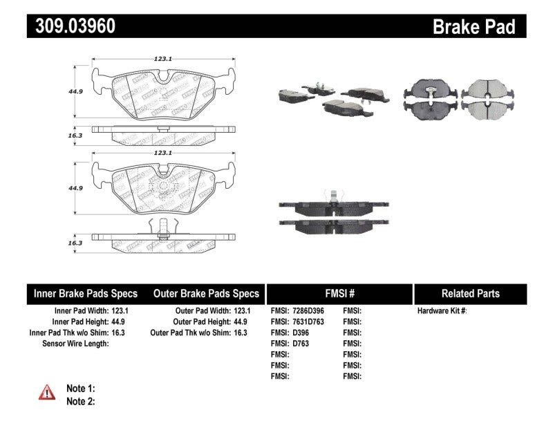 Stoptech 309.0396 Performance 87-99 fits BMW M3 / 89-93 M5 / 98-02 Z3 Rear Street Performance Brake Pads