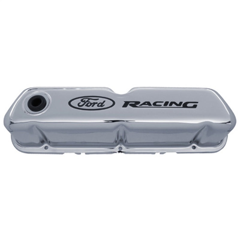 fits Ford 302-071 Racing Logo Stamped Steel Valve Covers - Chrome