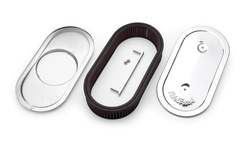 Edelbrock 1236 Air Cleaner Pro-Flo Series Oval Steel Top Cloth Element 13 5In X 7In X 3 5In Chrome