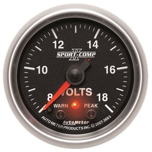 AutoMeter 3683 Autometer Sport-Comp II 2-1/16in Digital Voltometer Gauge - 18V
