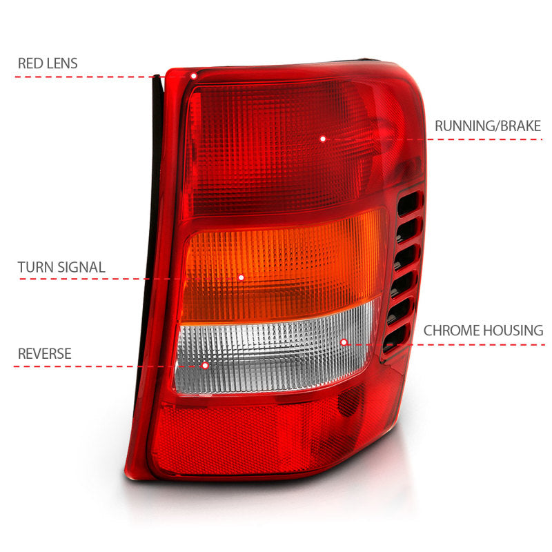 ANZO 311308 1904 fits Jeep 99-20 Grand Cherokee Taillight Red/Clear Lens (OE Replacement)