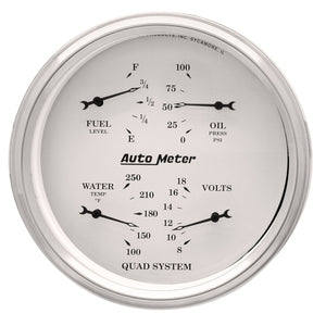AutoMeter 1610 AutoMeter Gauge Quad 5in. 240 Ohm(e) to 33 Ohm(f) Elec Old Tyme White