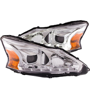 ANZO 121501 2013-2014 fits Nissan Altima Projector Headlights w/ Plank Style Design Chrome