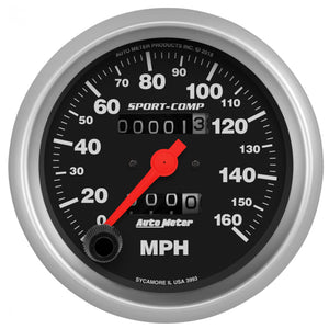 AutoMeter 3993 AutoMeter Sport-Comp Speedometer Gauge 3-3/8in. - 0-160MPH - Mechanical - In-Dash