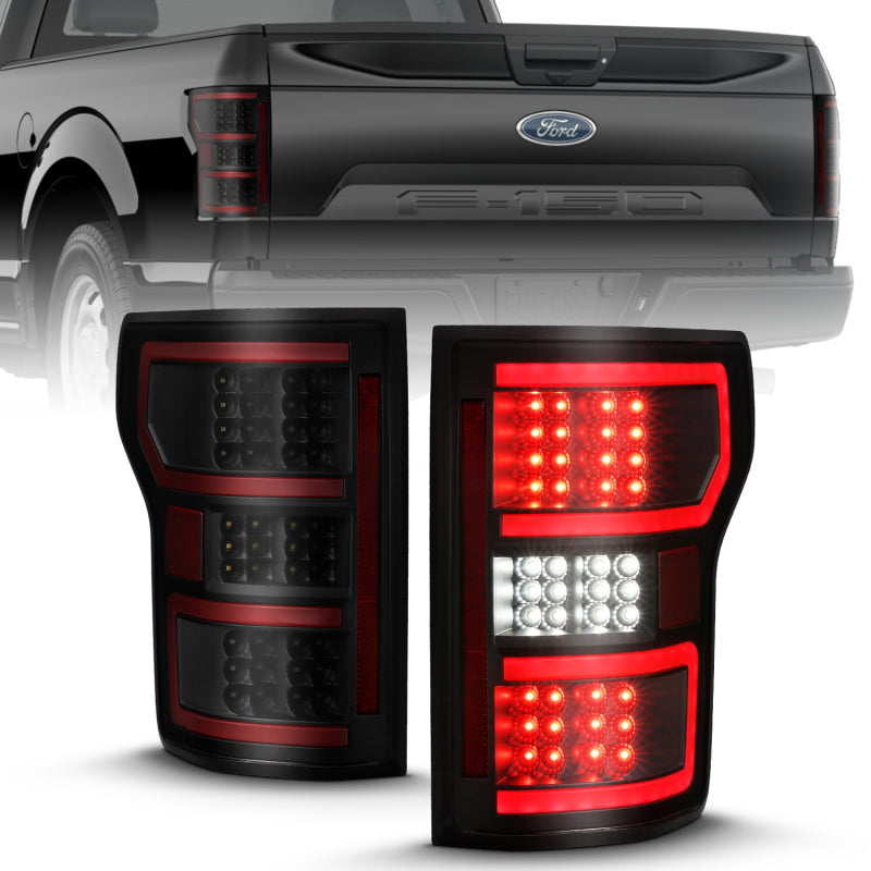 ANZO 311314 fits Ford 18-19 F-150 LED Taillight Black Housing Clear Lens Red Light Bar W/Sequential