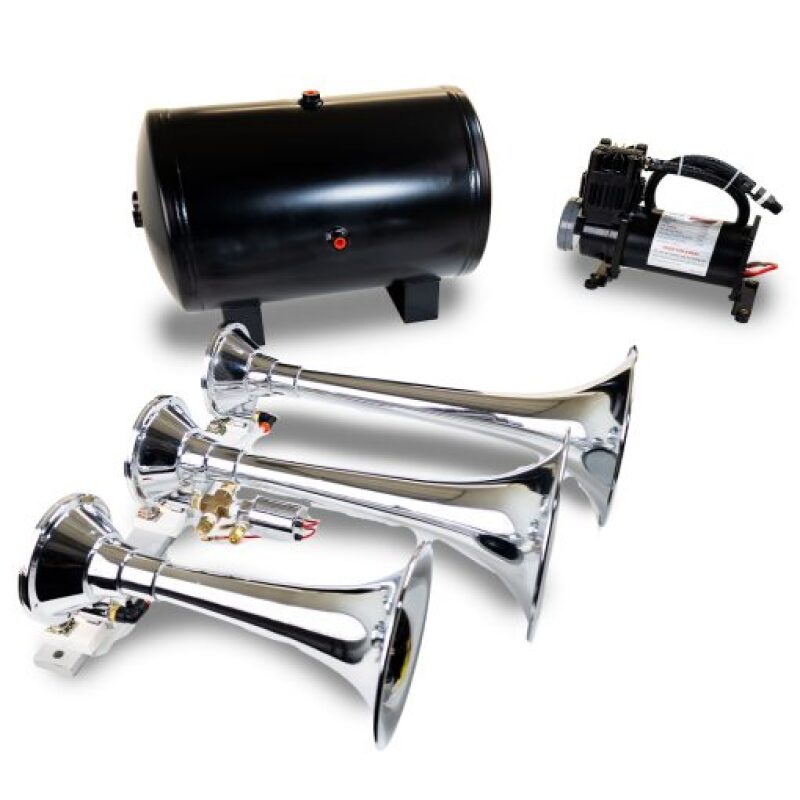 Kleinn HK8 Triple Chrome Horn Kit w/150 PSI Waterproof 3.0 gal Air Tank